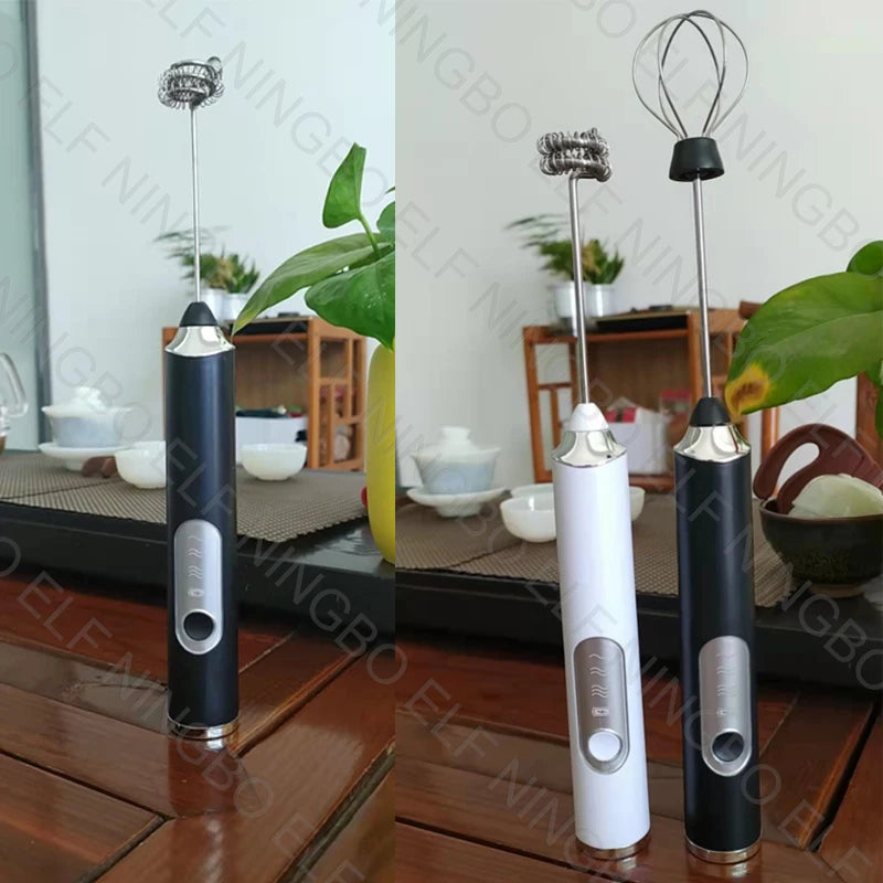 Multi-Speed Adjustable USB Rechargeable Handheld Mute Milk Frother, Silent Mini Foamer with Art Stencils Coffee Drink Mixing