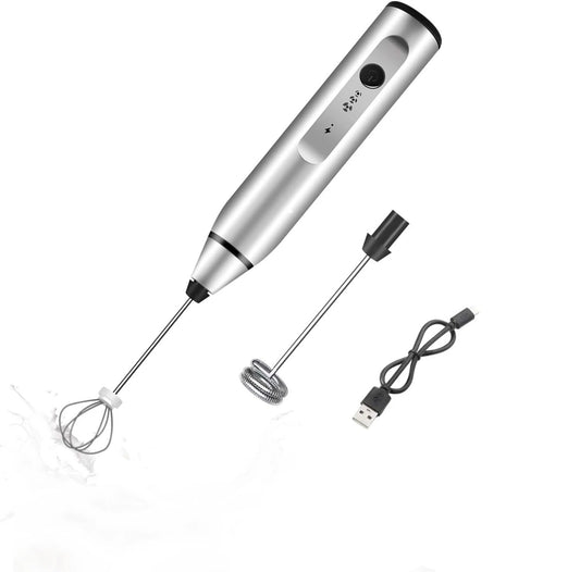 Multi-Speed Adjustable USB Rechargeable Handheld Mute Milk Frother, Silent Mini Foamer with Art Stencils Coffee Drink Mixing