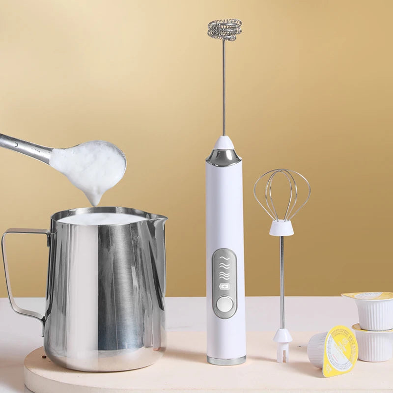 Multi-Speed Adjustable USB Rechargeable Handheld Mute Milk Frother, Silent Mini Foamer with Art Stencils Coffee Drink Mixing