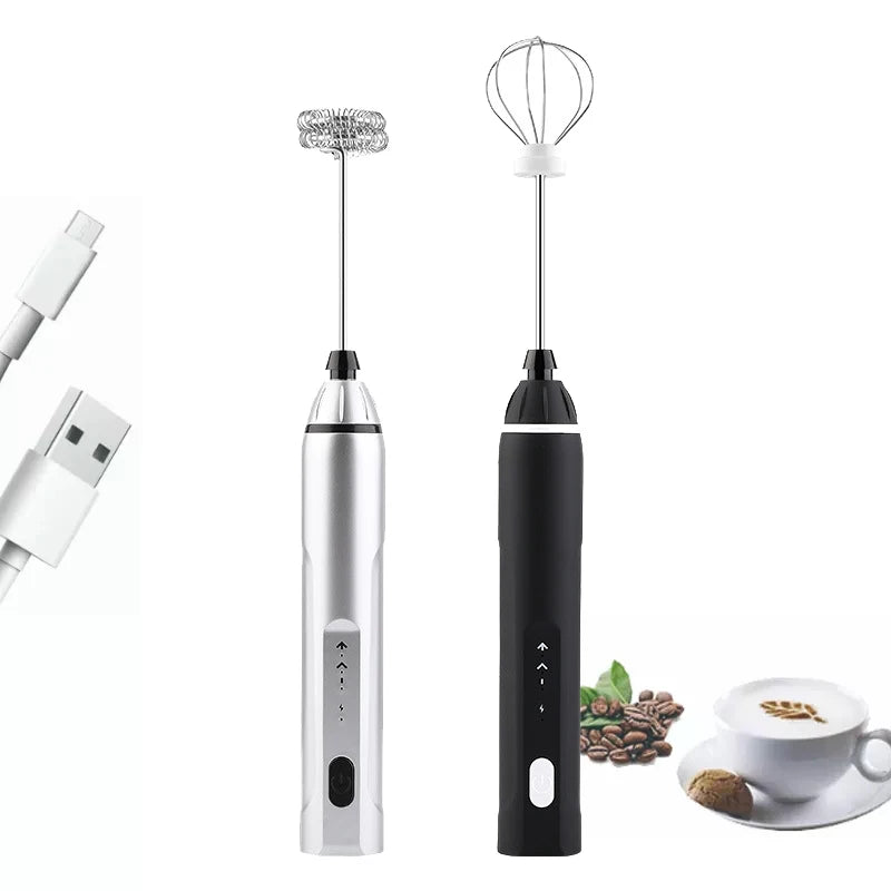Multi-Speed Adjustable USB Rechargeable Handheld Mute Milk Frother, Silent Mini Foamer with Art Stencils Coffee Drink Mixing