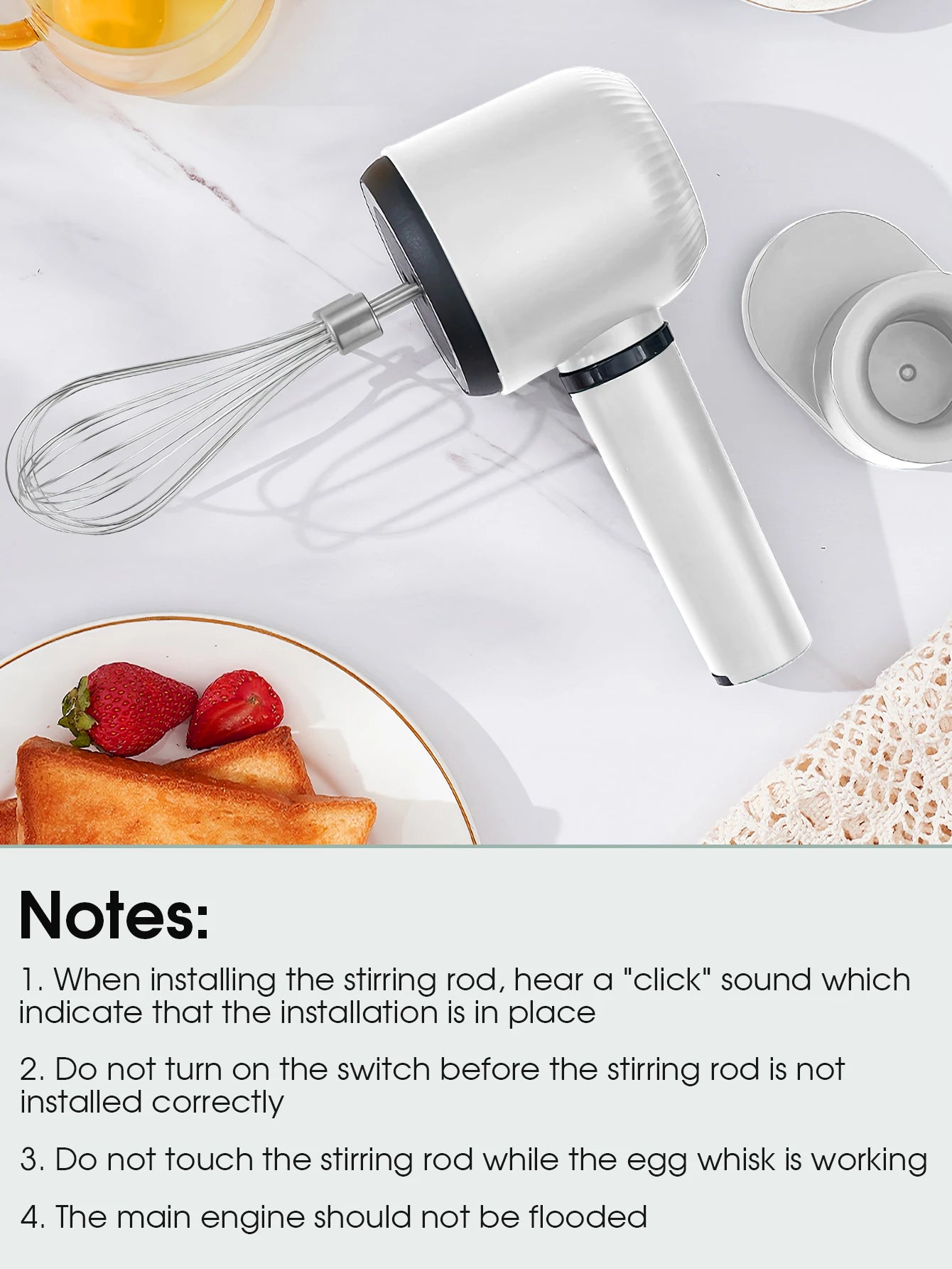 USB Rechargeable Electric Hand Blender Wireless Portable Hand Whisk Rechargeable 3-Speed And 2 Whisk For Baking Whisk Milk Cream
