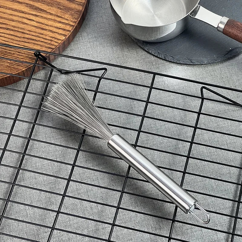 Kitchen Stainless Steel Cleaning Brush Long Handle Utensil Scrubber Anti-Rust Stainless Steel Kitchen Special Brush Pot Tool