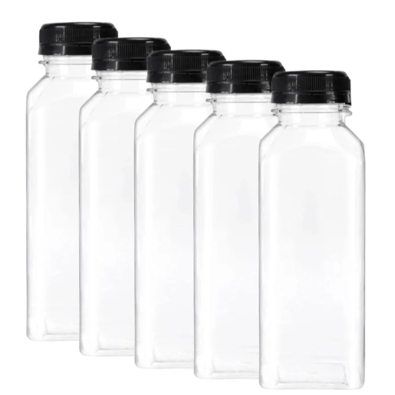16oz Leak-Proof Reusable Plastic Juice Bottles with Tamper-Resistant Black Lids - Perfect for Smoothies, Drinks Tea Dispensing