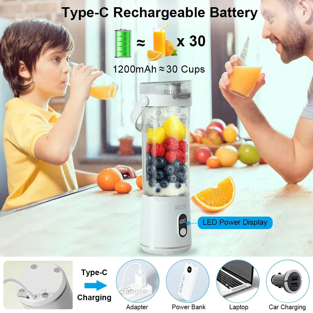Portable Blender Cup Electric Juicer Blender 600ml Rechargeable Portable Juicer For Shakes and Smoothies Cordless Blender Cup