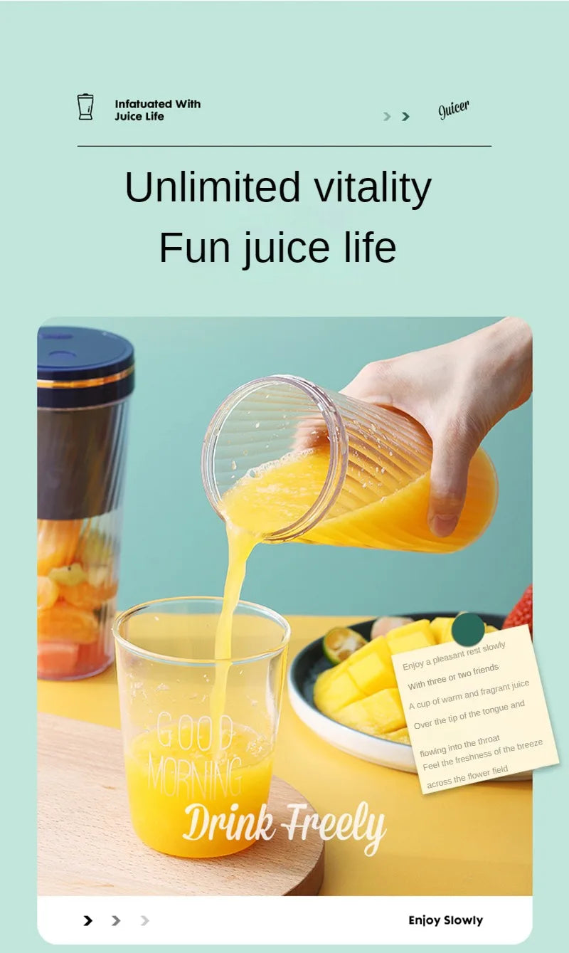 Portable Milkshake and Smoothie Blender 10 Blades Powerful Juice Jug with USB Rechargeable for Home, Office, Sports, Outdoor.