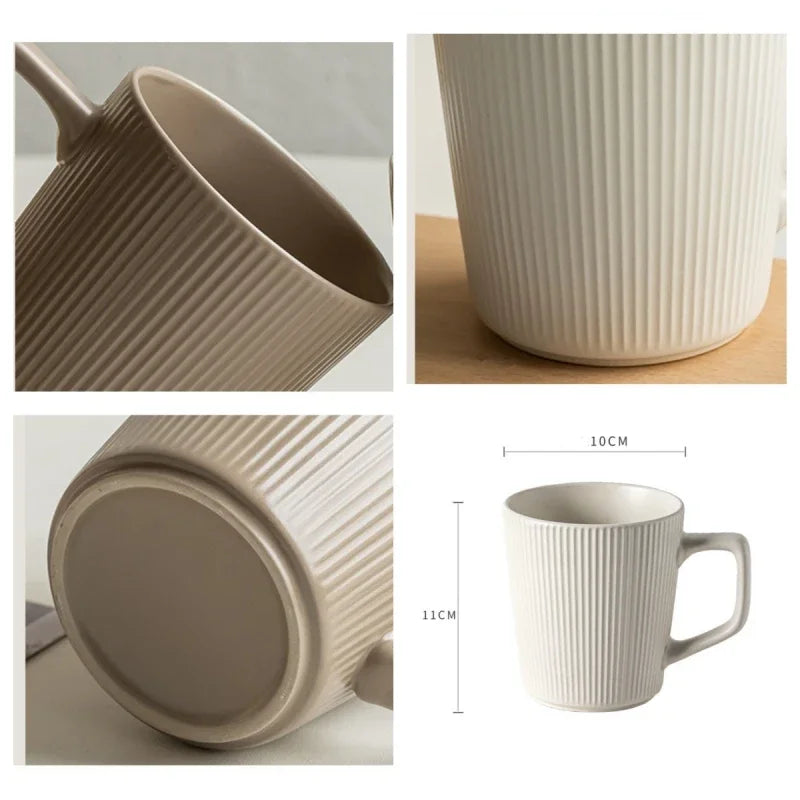 Coffee Cup Vintage Style Striped with Handle Simple Ceramic High Capacity Milk Breakfast Mug for Household Office Water Cup
