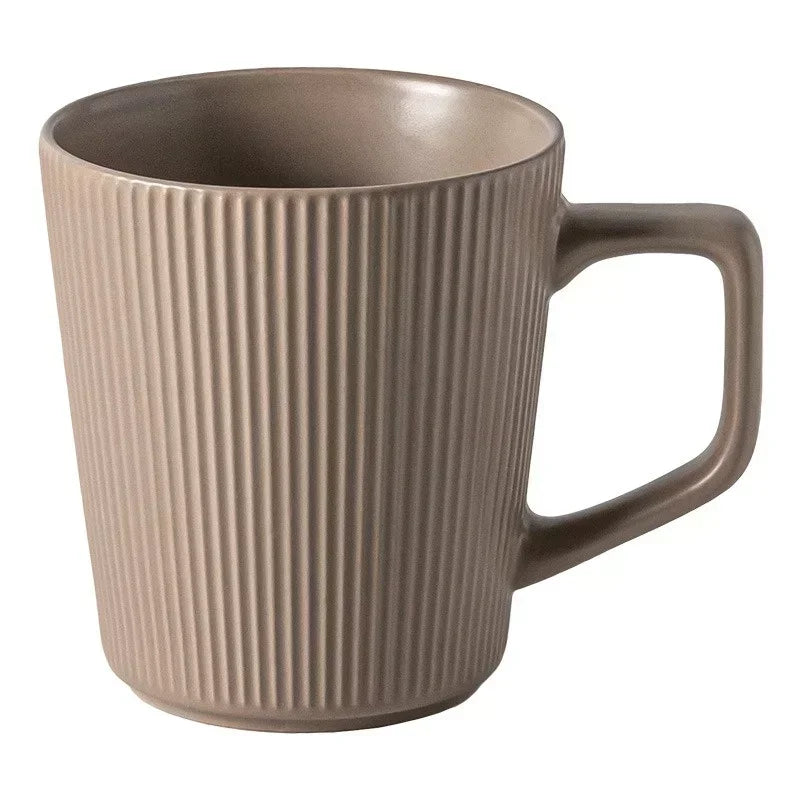 Coffee Cup Vintage Style Striped with Handle Simple Ceramic High Capacity Milk Breakfast Mug for Household Office Water Cup