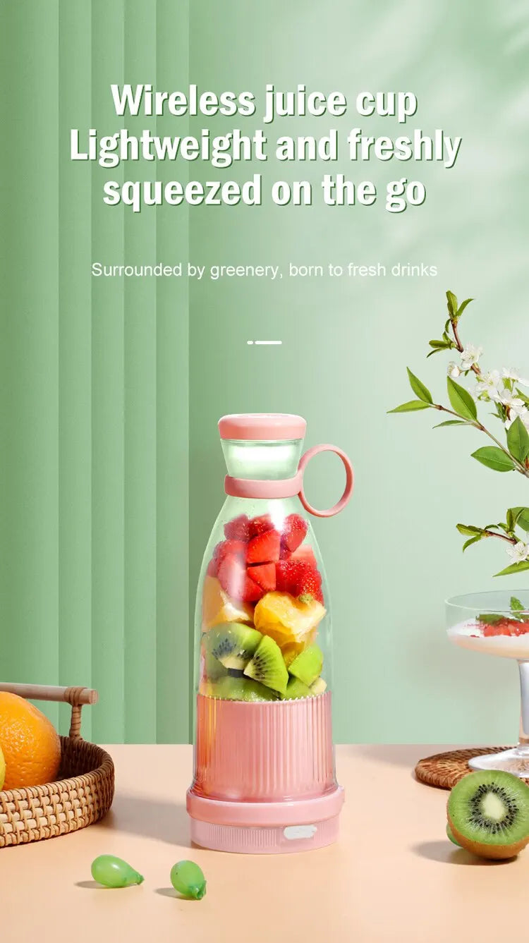 USB Rechargeable Portable Blender Juicer 380ml Compact Smoothie Maker for Fruits Vegetables Quiet Cordless Mixer with Travel Lid