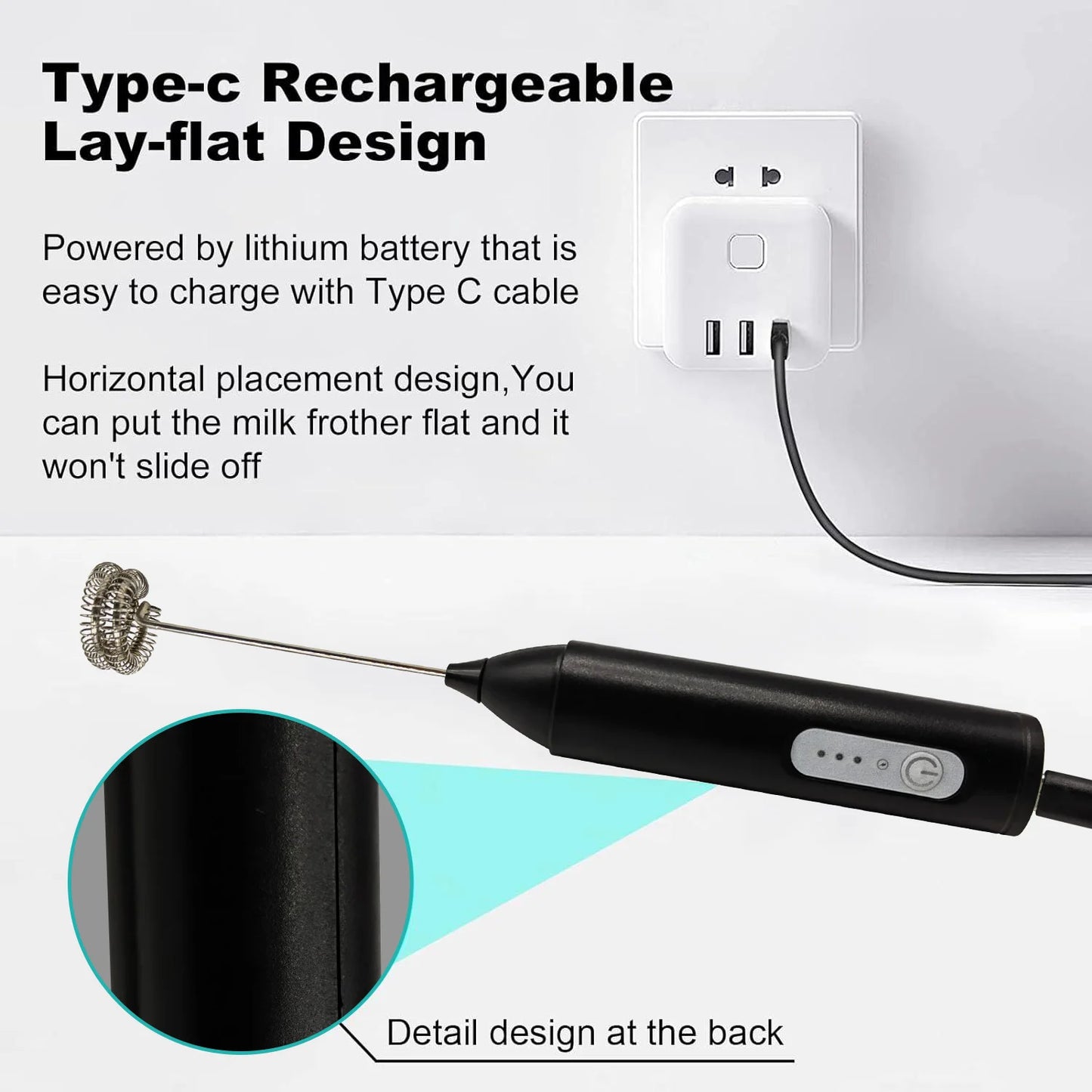 Wireless Milk Frother Electric Type-C Handheld Blender Stainless Steel Mini Coffee Maker Whisk Mixer For Coffee Cappuccino Cream