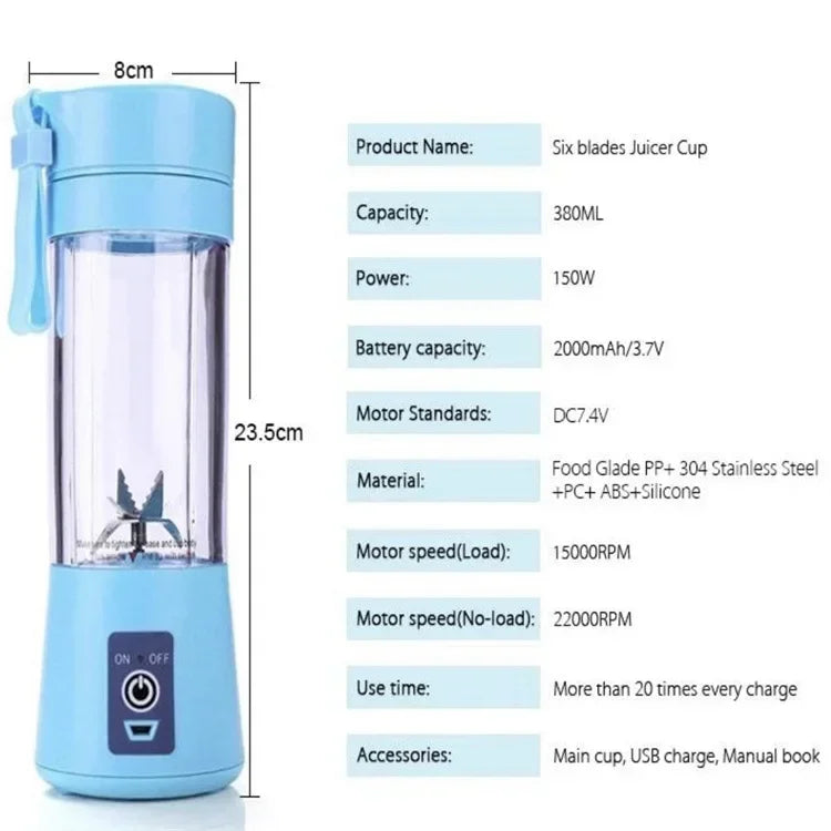 Portable Mini Blender for Shakes and Smoothies Rechargeable USB 380ML Traveling Fruit Juicer Cup Hand Fruit Blender Juicing Cup