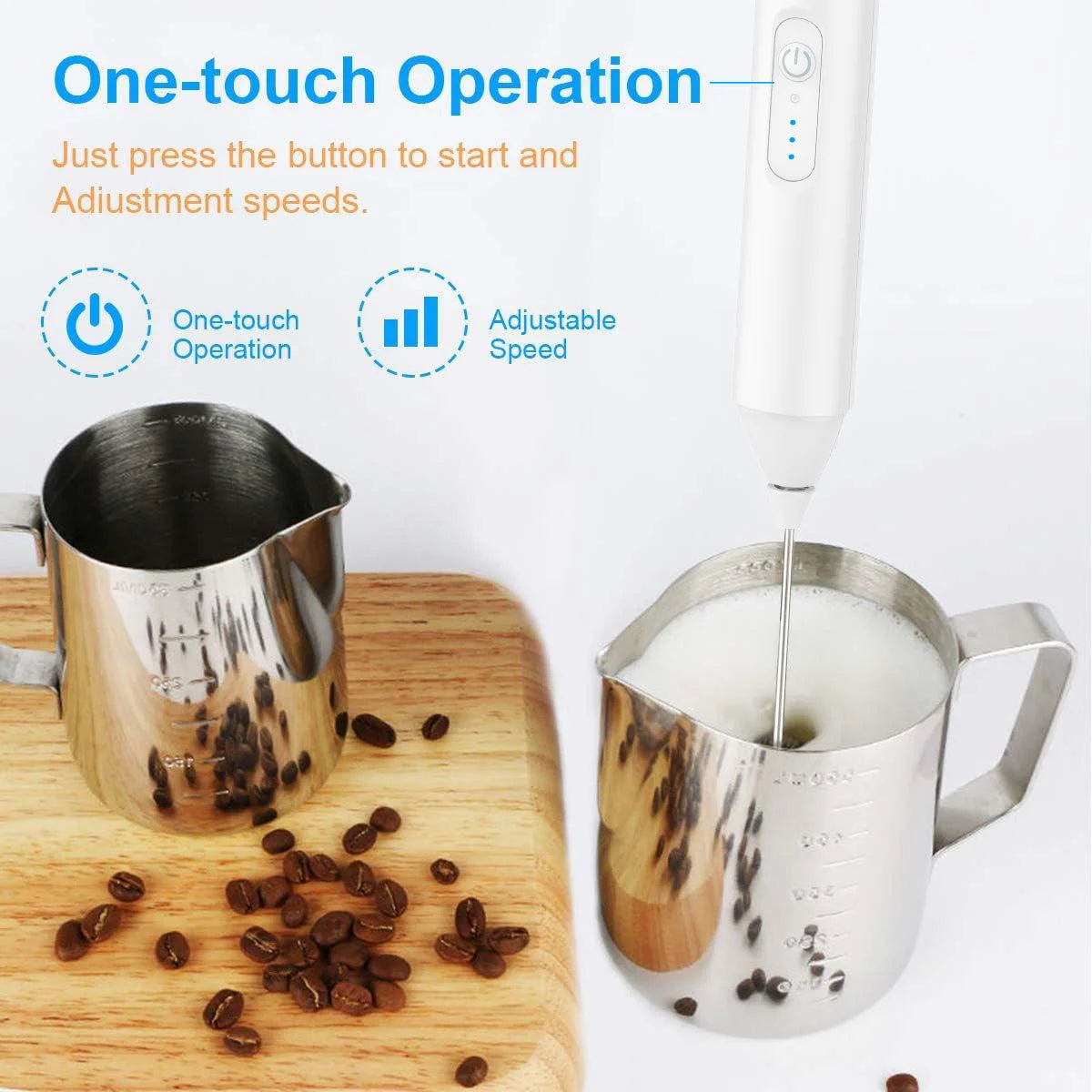 Wireless Milk Frother Electric Type-C Handheld Blender Stainless Steel Mini Coffee Maker Whisk Mixer For Coffee Cappuccino Cream