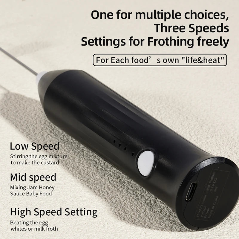 HOT  Electric Milk Frother + Egg Beater Wireless Type-C Charging 3 Speeds Mini Handheld Foam Maker Coffee Whisk Cooking Tools