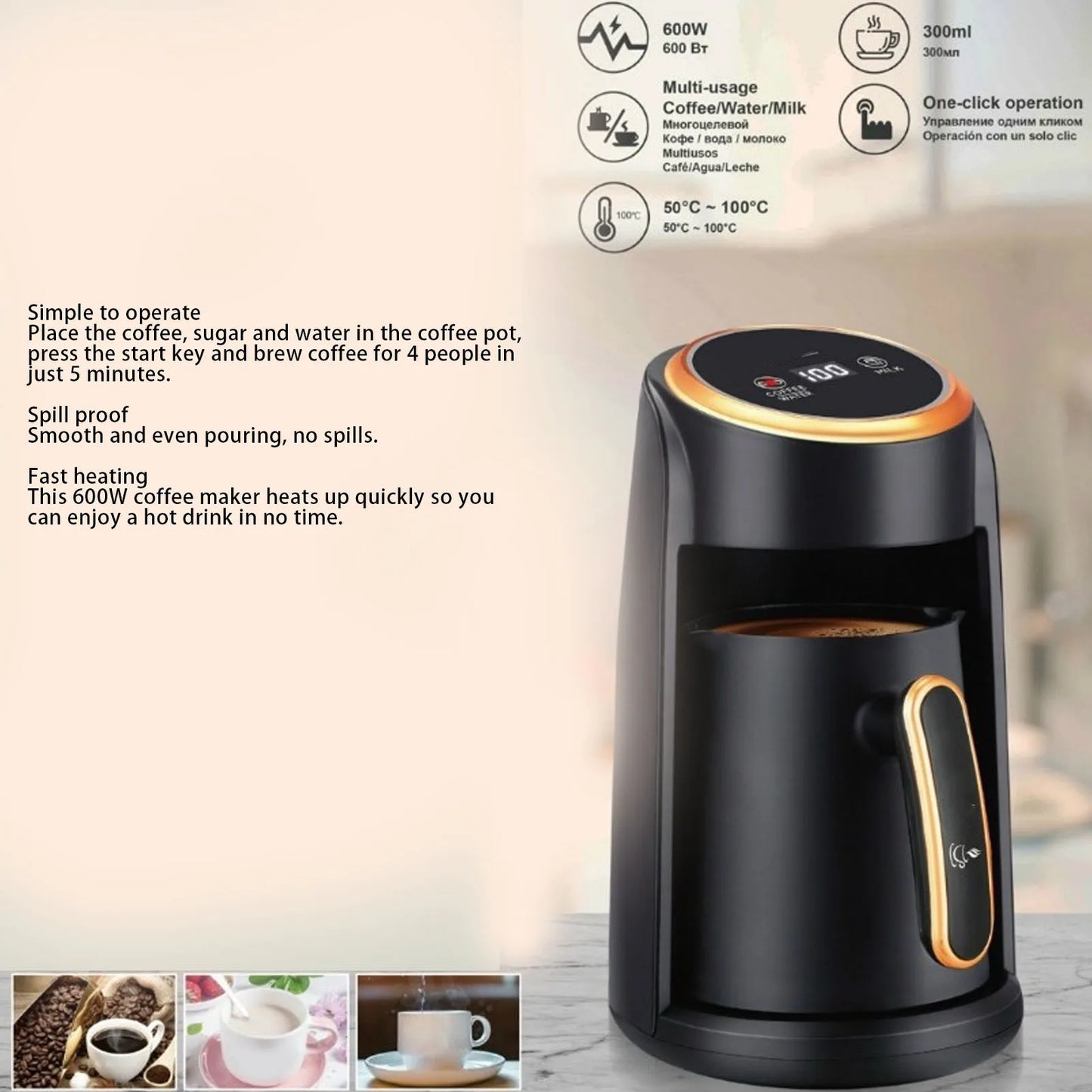 Turkish Coffee Machine 600W Anti Overflow 300ML Visible Turkish Coffee Maker 4 Cup for Home  Turkish Coffee Machine