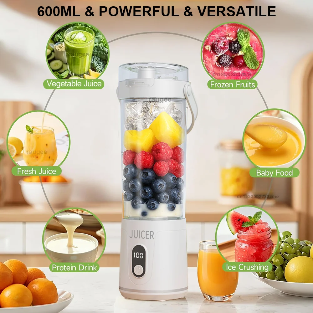 Portable Blender Cup Electric Juicer Blender 600ml Rechargeable Portable Juicer For Shakes and Smoothies Cordless Blender Cup
