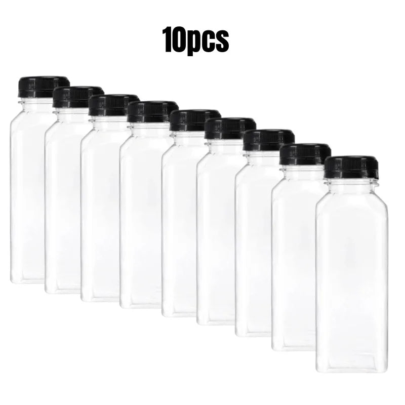 16oz Leak-Proof Reusable Plastic Juice Bottles with Tamper-Resistant Black Lids - Perfect for Smoothies, Drinks Tea Dispensing
