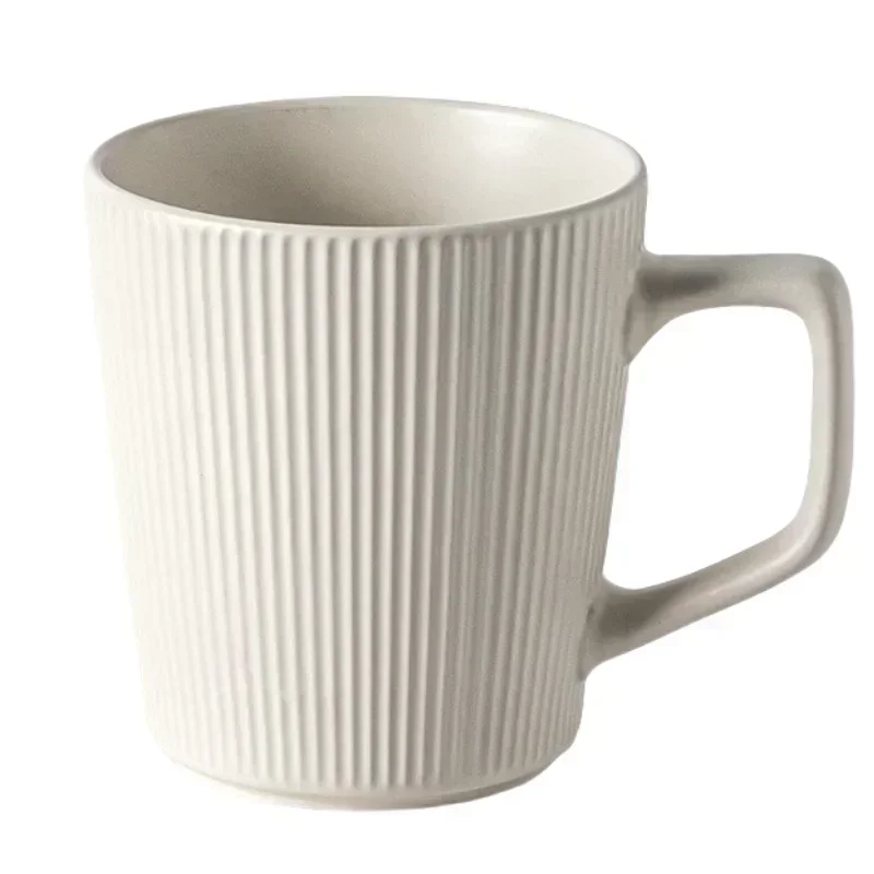 Coffee Cup Vintage Style Striped with Handle Simple Ceramic High Capacity Milk Breakfast Mug for Household Office Water Cup