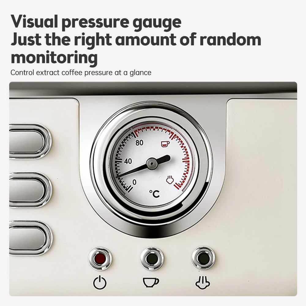 Espresso Coffee Machine Stainless Steel Espresso Maker with Milk Frother Steam Wand Semi-Automatic Cappuccino Latte Machine